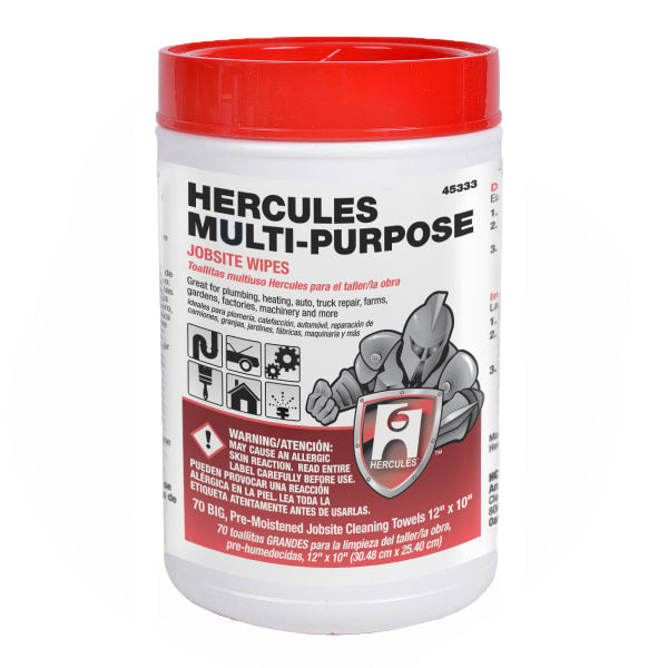 Hercules® 12 in. x 10 in. Multi-Purpose Jobsite Wipes, Dispenser Tub of 70 Towels