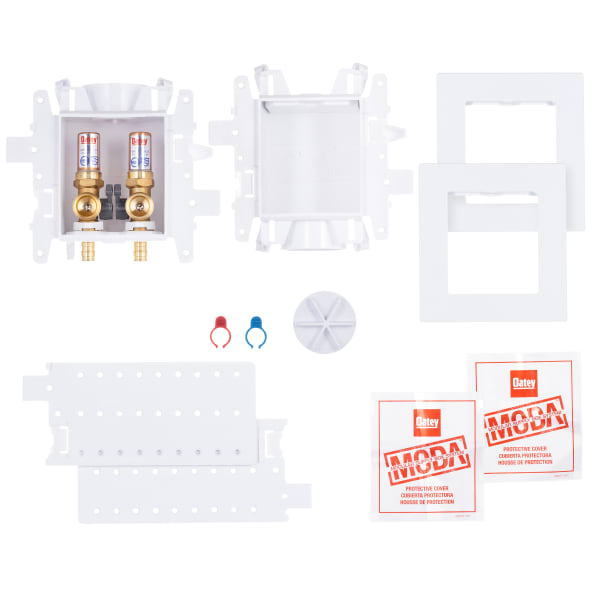 Oatey® MODA® 2-Valve + Standard Drain F1960 PEX (Brass) Washing Machine Supply Box with Hammer Arrestors - Standard Pack