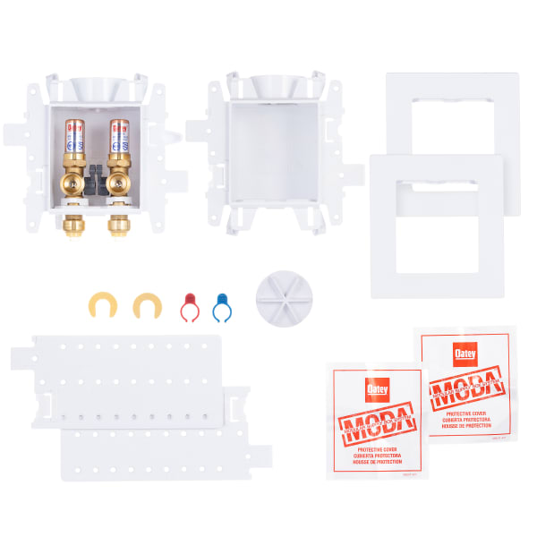 Oatey® MODA® 2-Valve + Standard Drain Push Connect Washing Machine Supply Box with Hammer Arrestors - Standard Pack