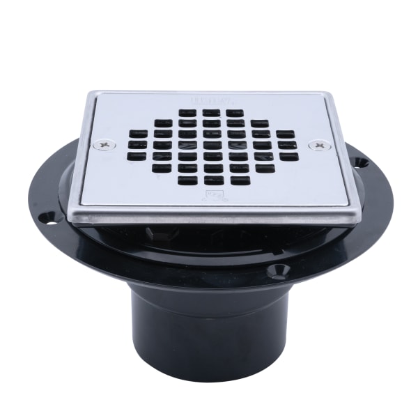 Oatey® 2 in. ABS Square Low Profile Drain and Polished Stainless Steel Snap-In Strainer with Ring