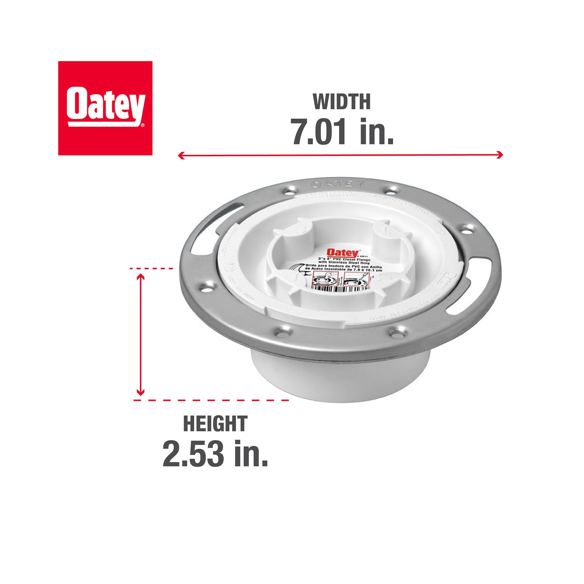 Oatey® 3 in. or 4 in. Easy Tap Closet Flange, PVC with Stainless Steel Ring