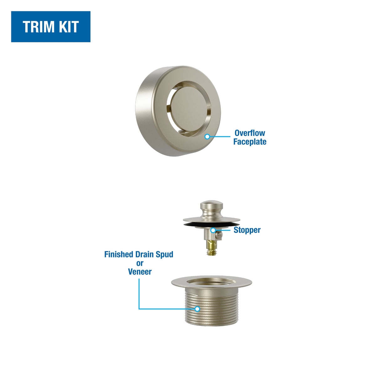Dearborn® True Blue® Bath Waste Trim Kit with Uni-Lift Stopper in Brushed Nickel