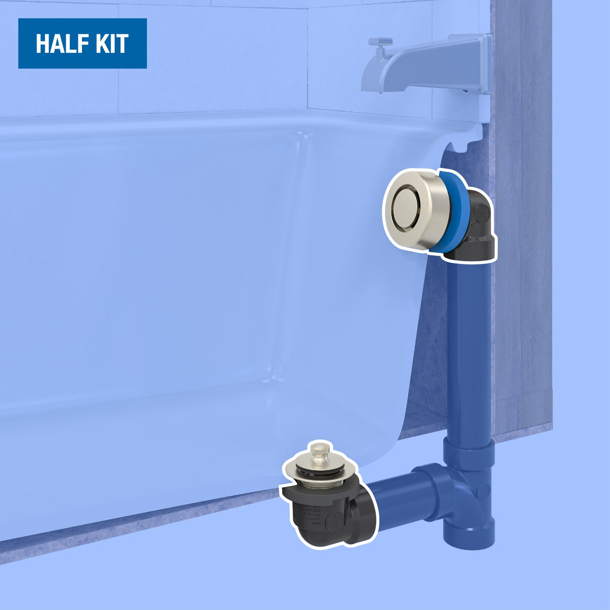 Dearborn® True Blue® ABS Bath Waste Half Kit with Uni-Lift Stopper and Test Kit in Brushed Nickel (Finished Drain Spud)