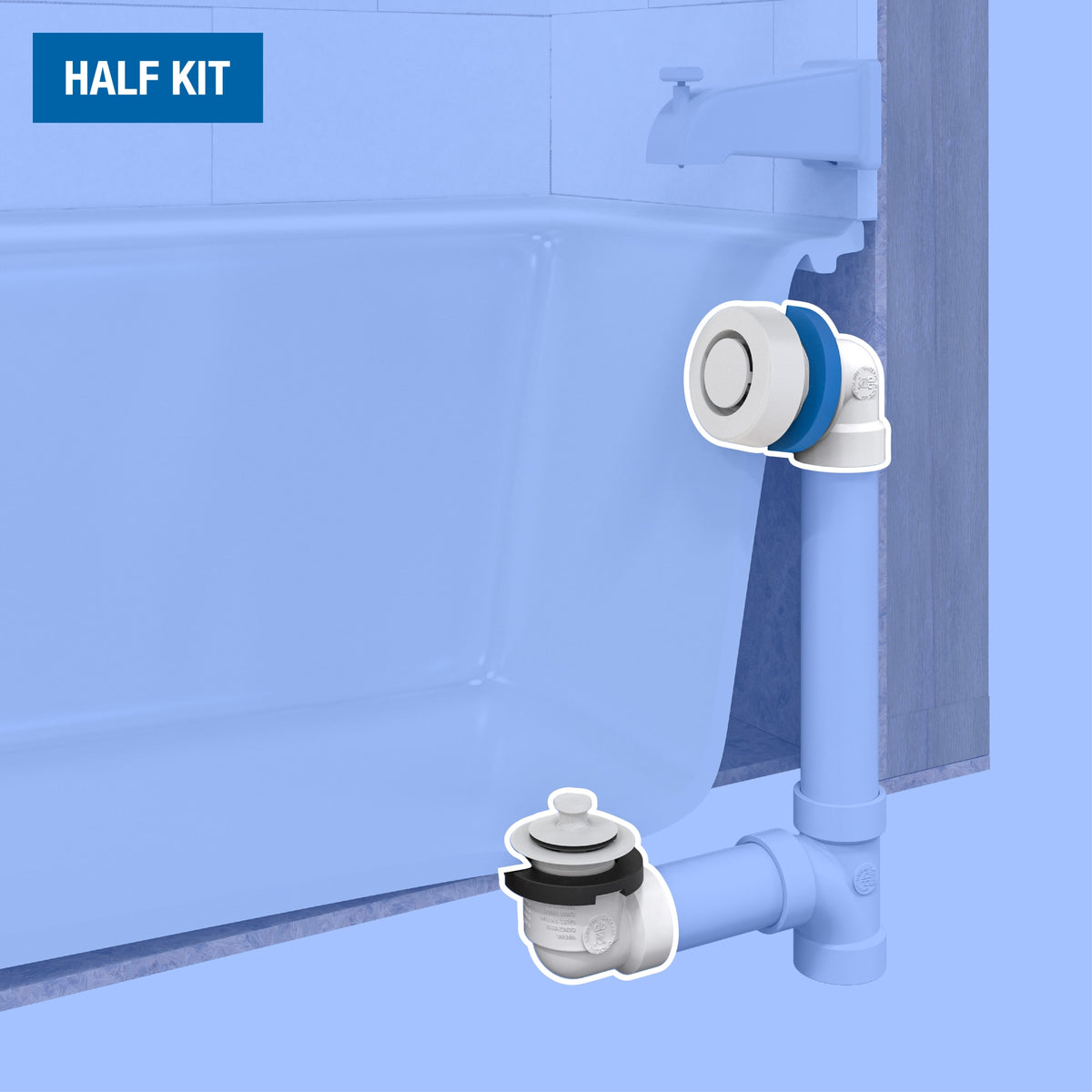 Dearborn® True Blue® PVC Bath Waste Half Kit with Push n' Pull Stopper and Test Kit in White (Finished Drain Spud)
