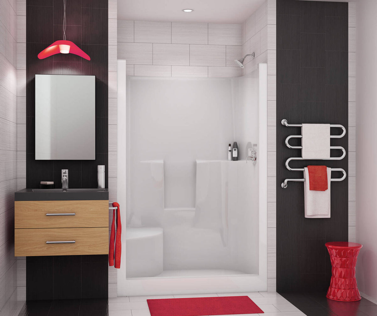 Maax 140087-000-002-001 SS3648 R/L AcrylX Alcove Center Drain One-Piece Shower in White, Left seat