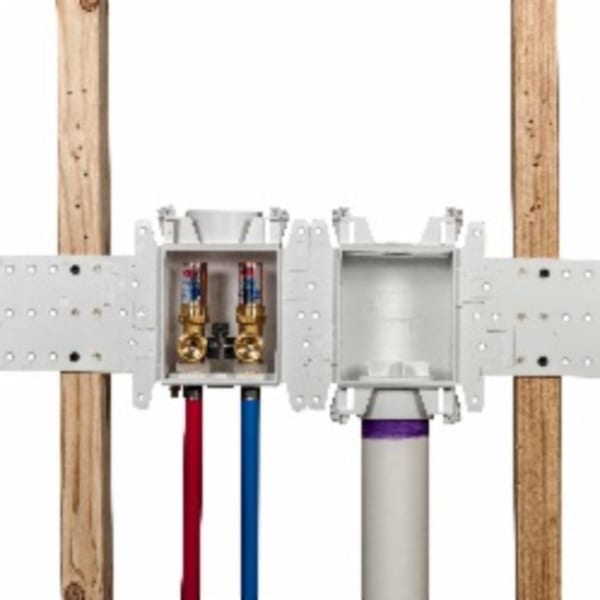 Oatey® MODA® 2-Valve + Standard Drain F1960 PEX (Brass) Washing Machine Supply Box with Hammer Arrestors - Contractor Pack