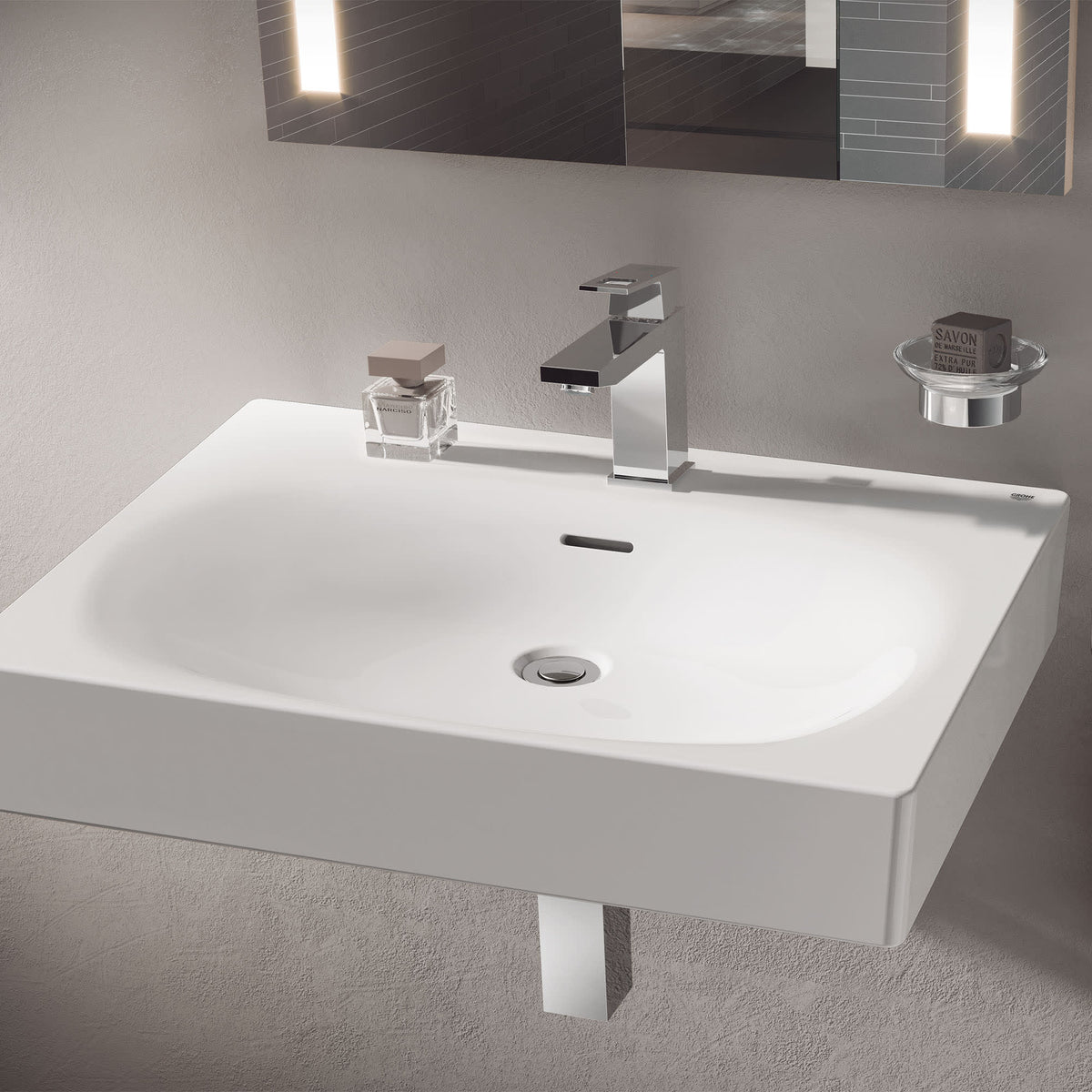 Wall Mount 24" Bathroom Sink, 1-hole in GROHE ALPINE WHITE