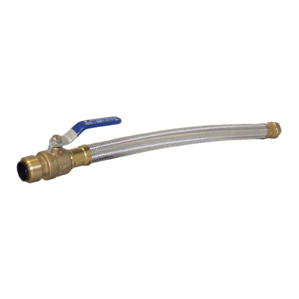 3/4" x 21" Braided Stainless Steel Water Heater Connector With Ball Valve - Push x FIP