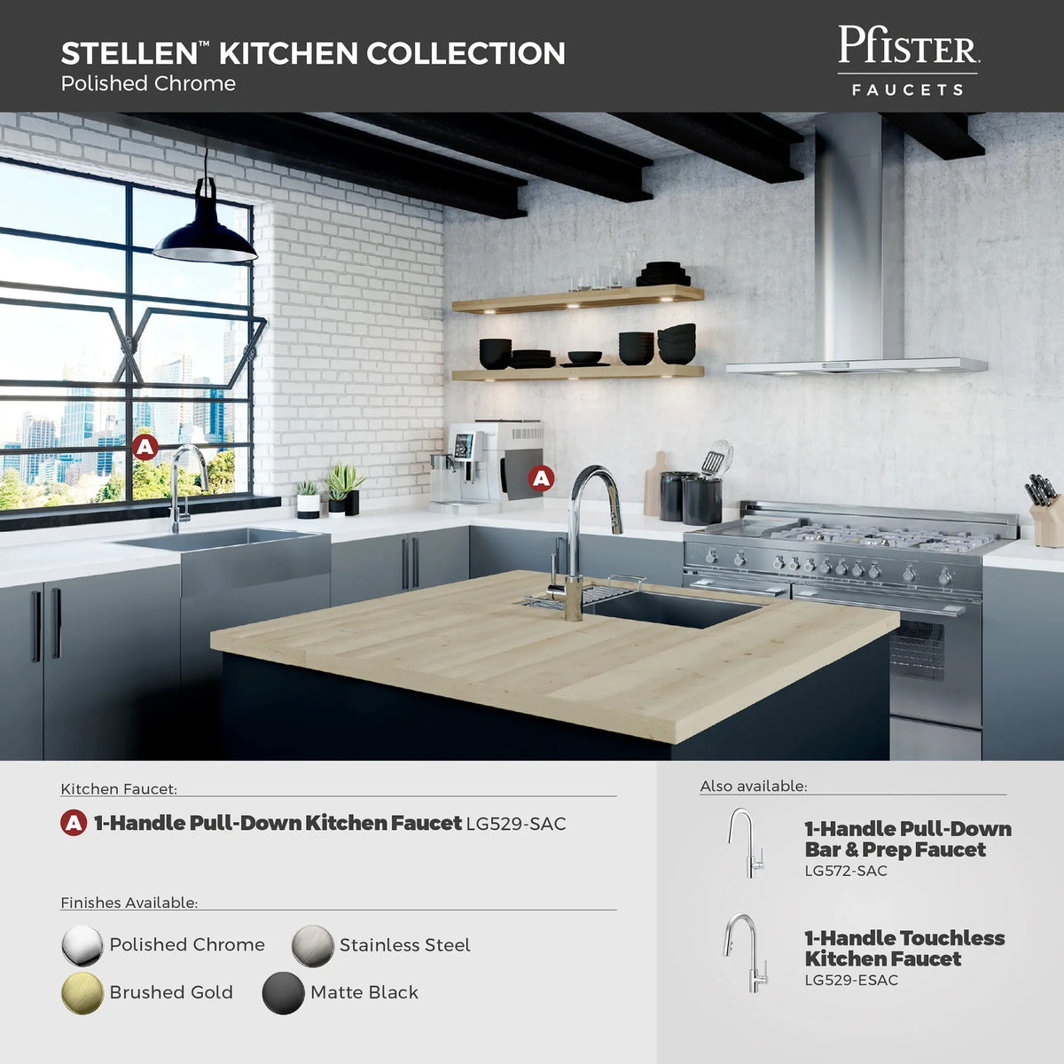 Pfister Faucets LG529SAC Stellen Single-Handle Pull-Down Kitchen Faucet in Polished Chrome