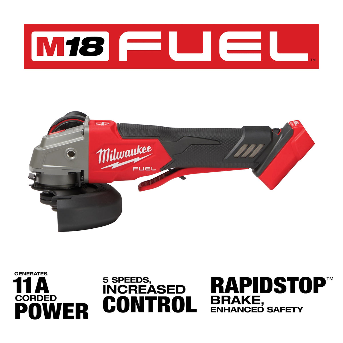 Milwaukee Tools M18 FUEL™ 4-1/2" / 5" Variable Speed Braking Grinder, Paddle Switch No-Lock