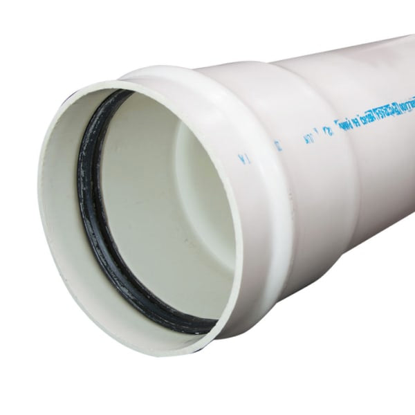 4" x 20' PVC Sewer and Drain Pipe ASTM D-3034 Gasket Joint White
