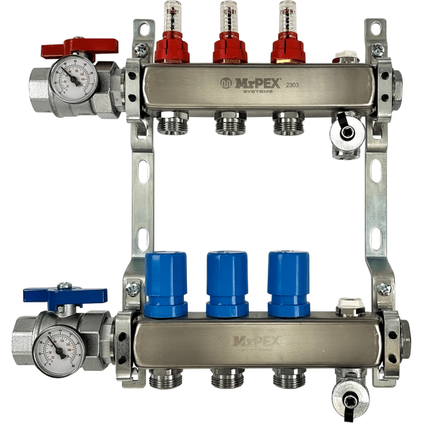 3 Branches - 1 1/4 Stainless Steel Manifold Assembly w/Flowmeter and ball valve