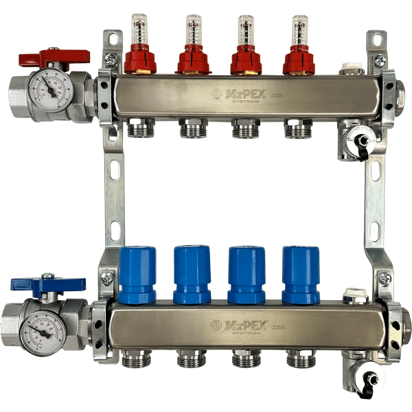 4 Branches - 1 1/4 Stainless Steel Manifold Assembly w/Flowmeter and ball valve