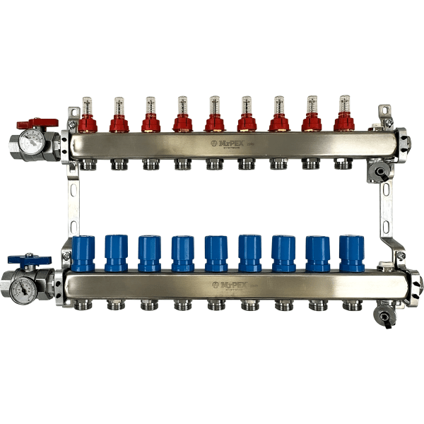 9 Branches - 1 1/4 Stainless Steel Manifold Assembly w/Flowmeter and ball valve