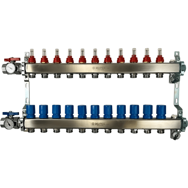 11 Branches - 1 1/4 Stainless Steel Manifold Assembly w/Flowmeter and ball valve