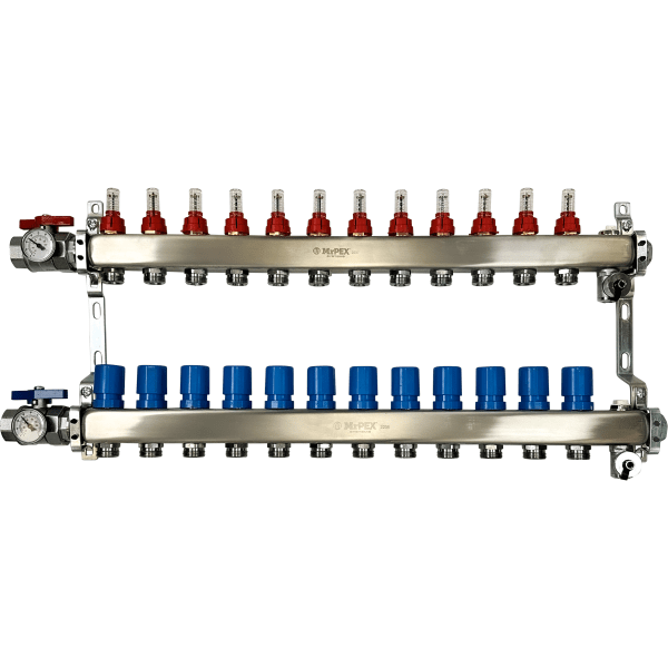 12 Branches - 1 1/4 Stainless Steel Manifold Assembly w/Flowmeter and ball valve