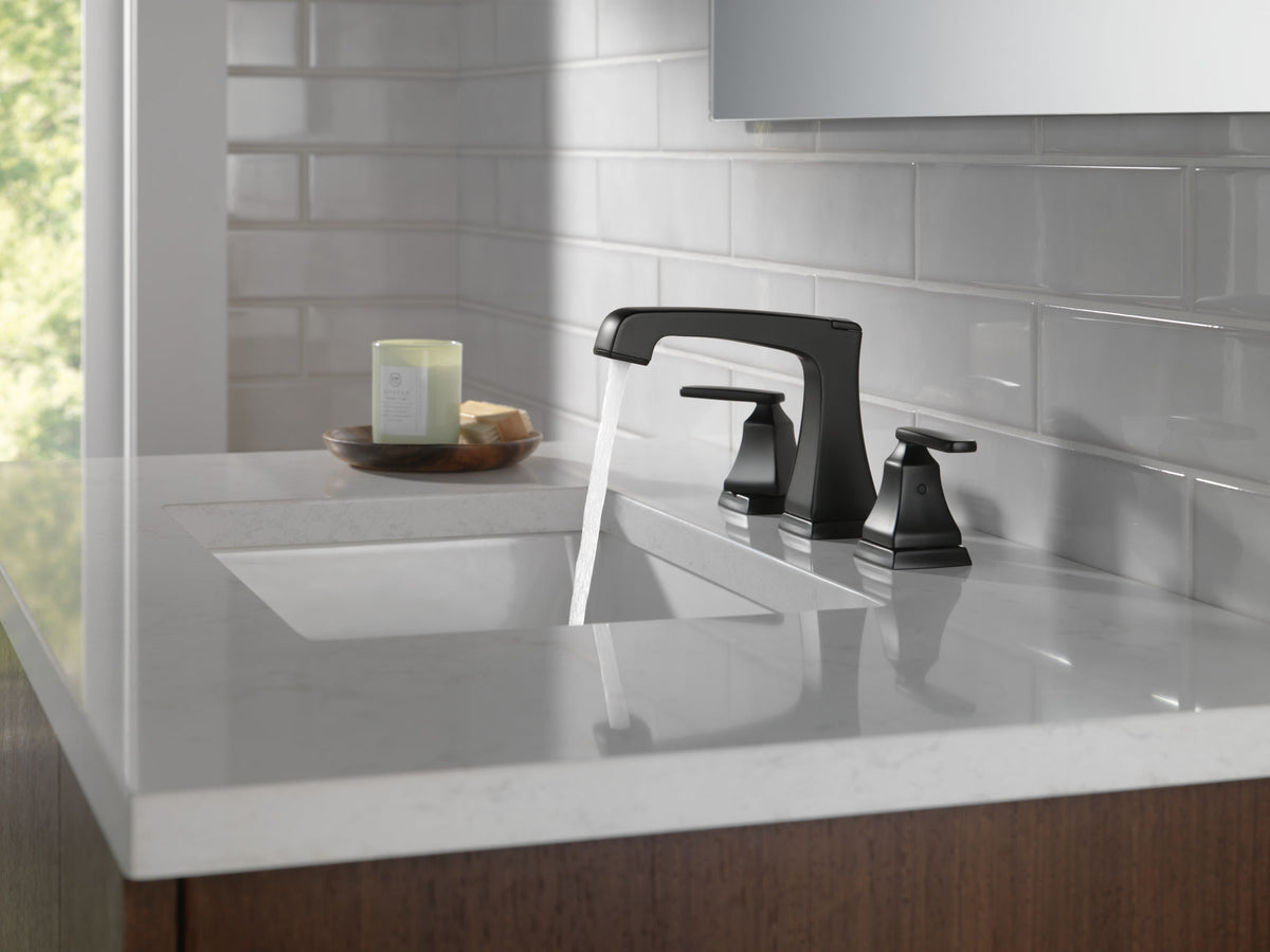 Delta Ashlyn® Two Handle Widespread Lavatory Faucet Metal Pop-Up Matte Black