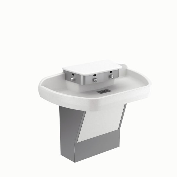 Sloan® Sensor Faucet (SF2250-4 CP FCT G'NECK 4" BATT 0.5GPM) Commercial Grade, ADA Compliant, Electronic, Sensor-Activated, Brass Gooseneck Hand Washing Faucet with the following features: - Single Hole in Polished Chrome