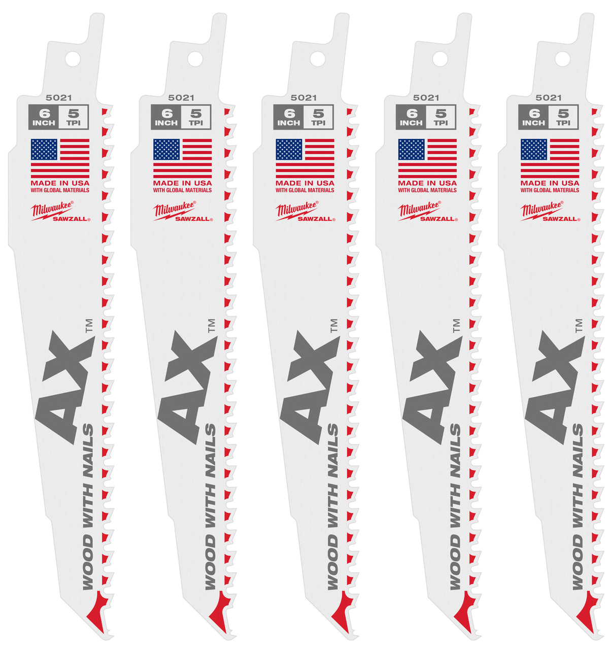 Milwaukee Tools 6" 5 TPI AX™ SAWZALL® Blade for Wood with Nails (25 Pack)