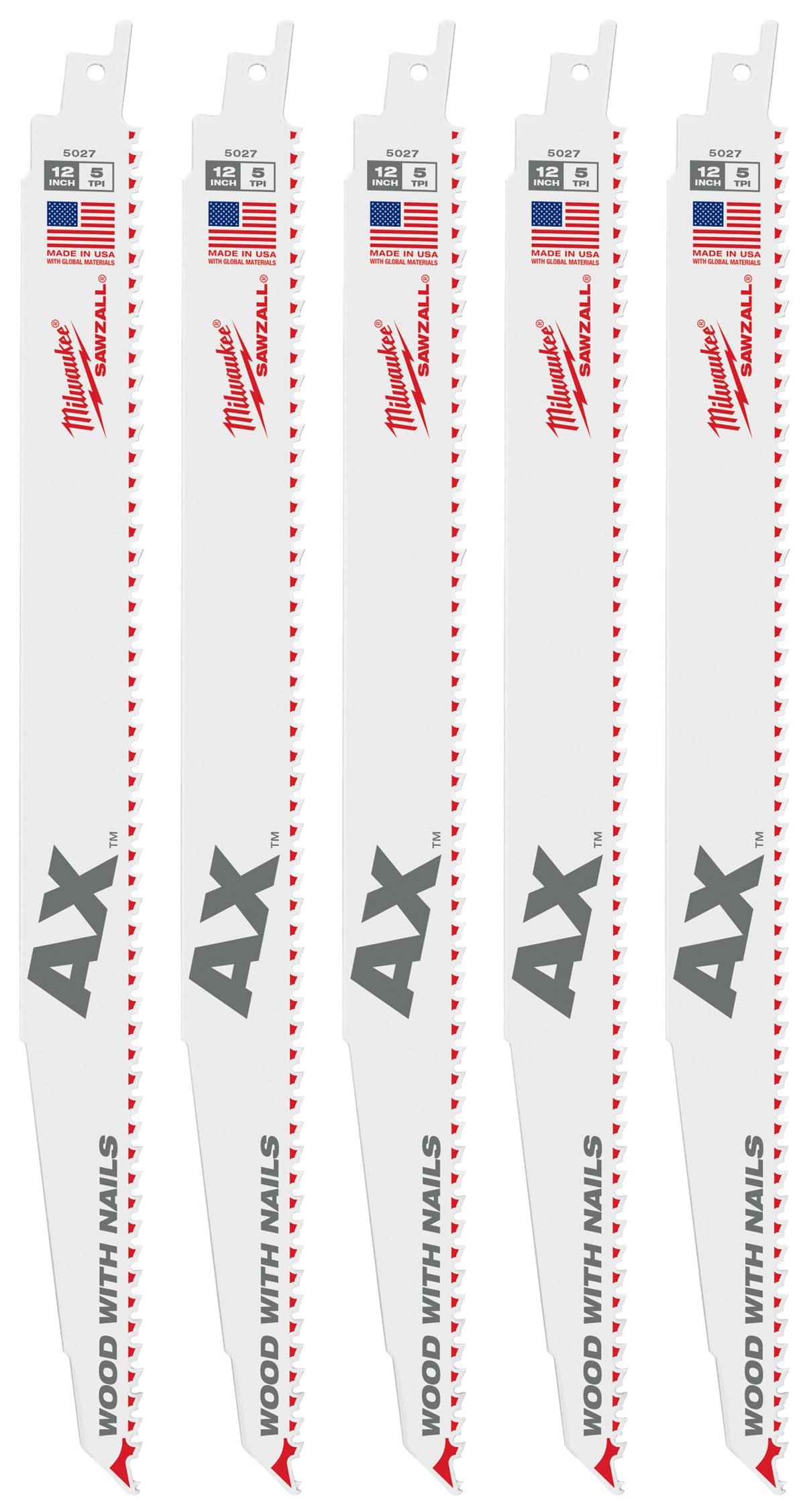 Milwaukee Tools 12" 5 TPI AX™ SAWZALL® Blade for Wood with Nails (25 Pack)