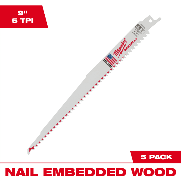 9" 5 TPI SAWZALL® Blade for Wood with Nails (5 Pack)