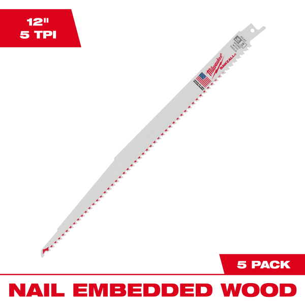 12" 5 TPI SAWZALL® Blade for Wood with Nails (5 Pack)