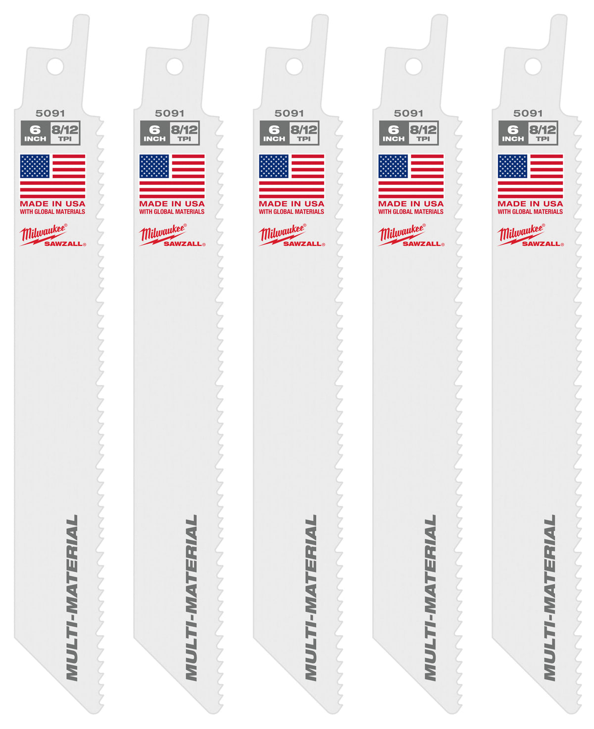 Milwaukee Tools 6" 8/12 TPI SAWZALL® Blade for Multi-Material (5 Pack)