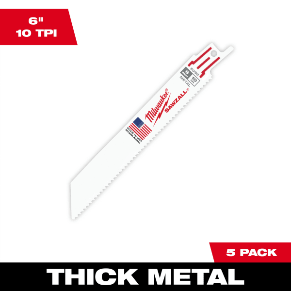 6" 10 TPI SAWZALL® Blade for Thick Metal (5 Pack)