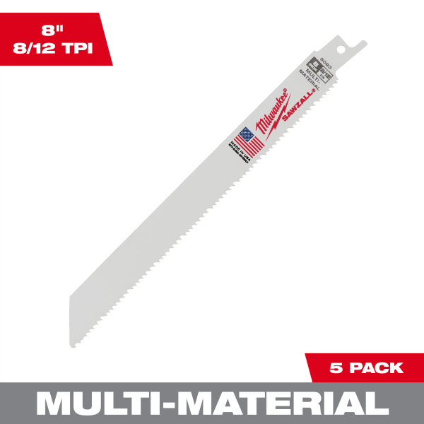 8" 8/12 TPI SAWZALL® Blade for Multi-Material (5 Pack)