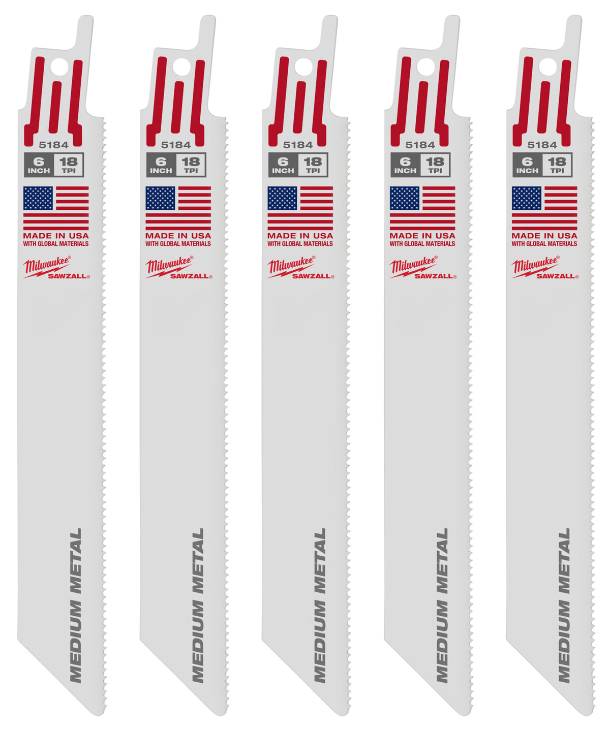 Milwaukee Tools 6" 18 TPI SAWZALL® Blade for Medium Metal (5 Pack)