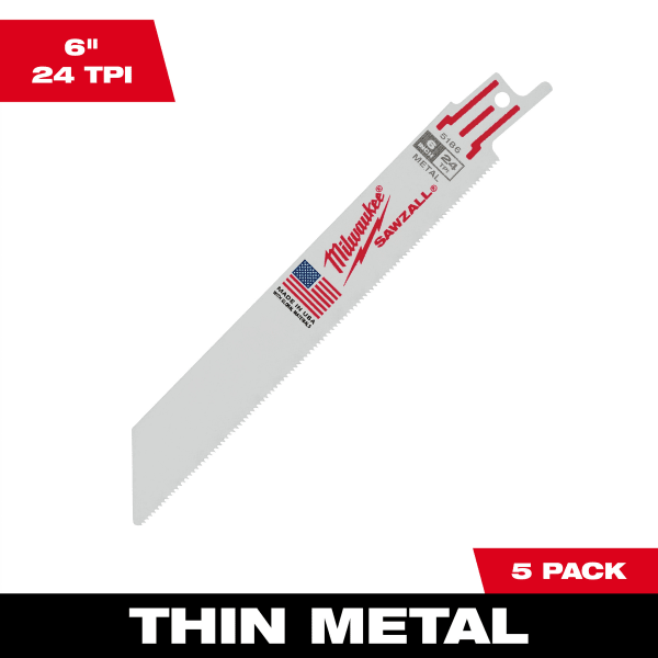 6" 24 TPI SAWZALL® Blade for Thin Metal (5 Pack)