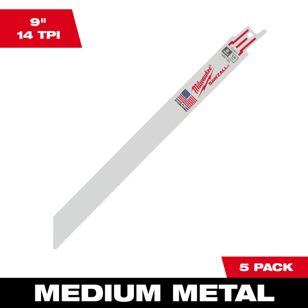 9" 14 TPI SAWZALL® Blade for Medium Metal (5 Pack)