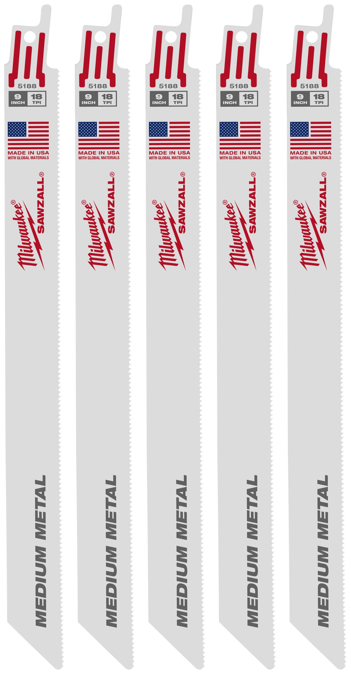 Milwaukee Tools 9" 18 TPI SAWZALL® Blade for Medium Metal (5 Pack)