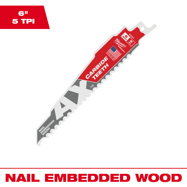 6" 5 TPI AX™ with Carbide Teeth SAWZALL® Blade for Wood with Nails (1 Pack)