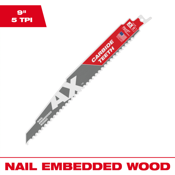 9" 5 TPI AX™ with Carbide Teeth SAWZALL® Blade for Wood with Nails (1 Pack)