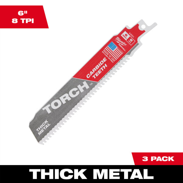 6" 8 TPI TORCH™ with Carbide Teeth SAWZALL® Blades (3 Pack)