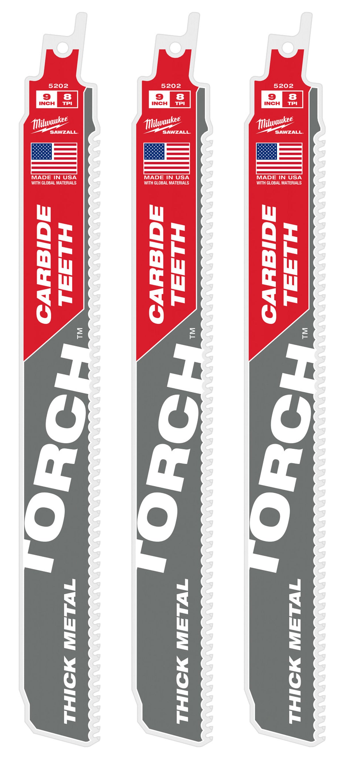 Milwaukee Tools 9" 8 TPI TORCH™ with Carbide Teeth SAWZALL® Blade (1 Pack)