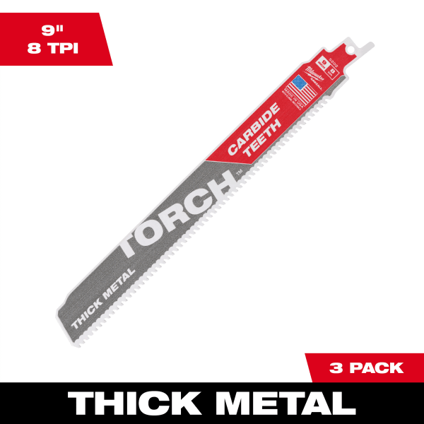 9" 8 TPI TORCH™ with Carbide Teeth SAWZALL® Blades (3 Pack)