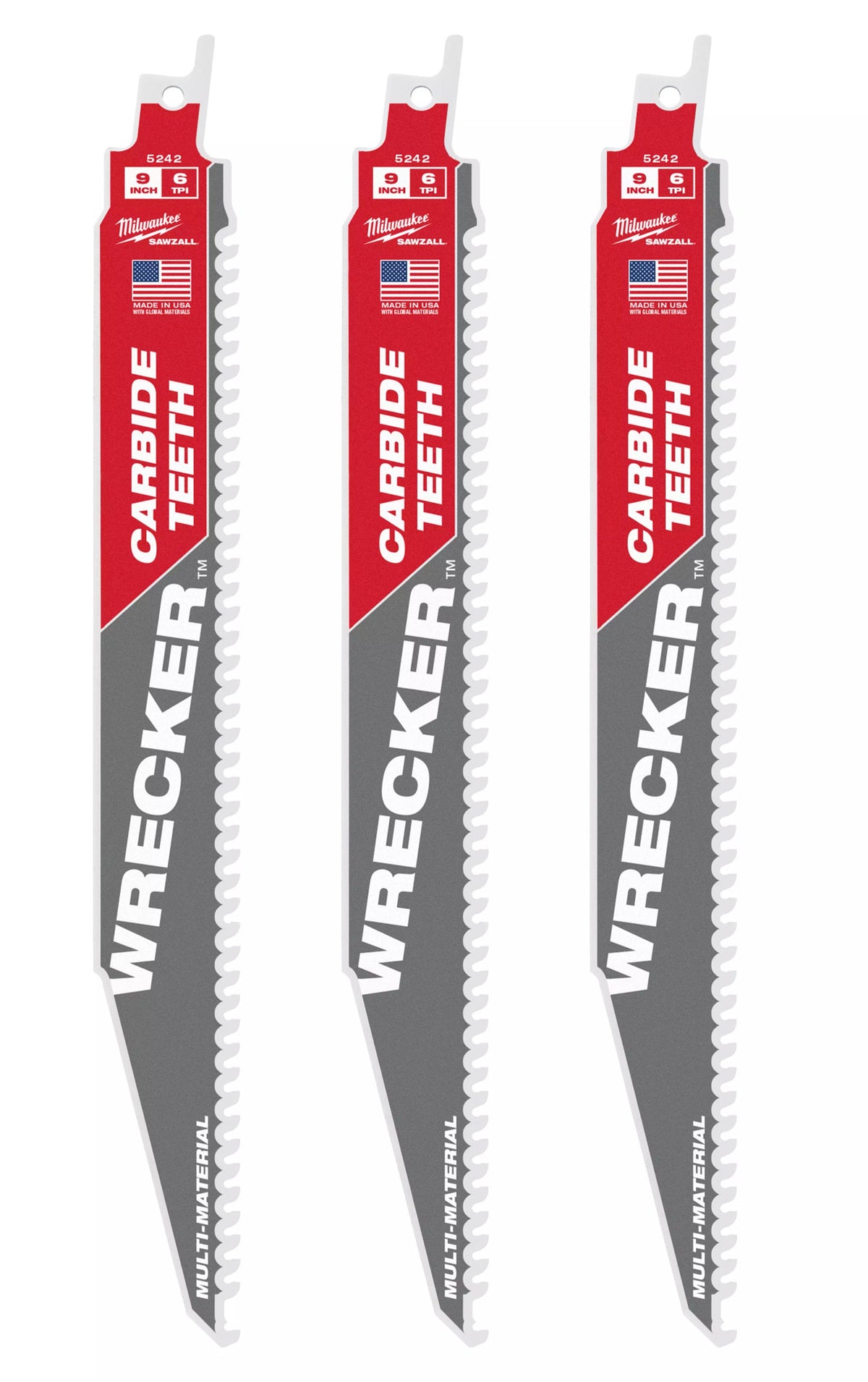 Milwaukee Tools 9" 6 TPI WRECKER™ with Carbide Teeth SAWZALL® Blade for Multi-Material (3 Pack)
