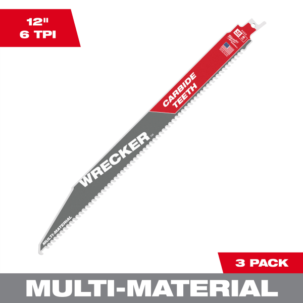 12" 6 TPI WRECKER™ with Carbide Teeth SAWZALL® Blade for Multi-Material (3 Pack)