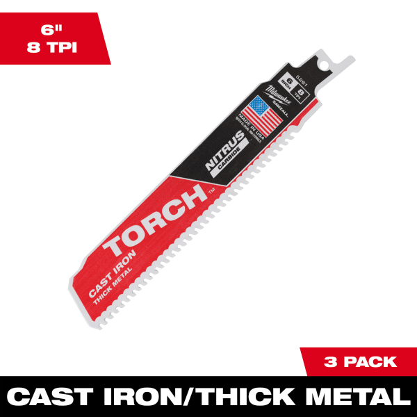 6" 8 TPI TORCH™ with NITRUS™ Carbide SAWZALL® Blade for Cast Iron (3 Pack)