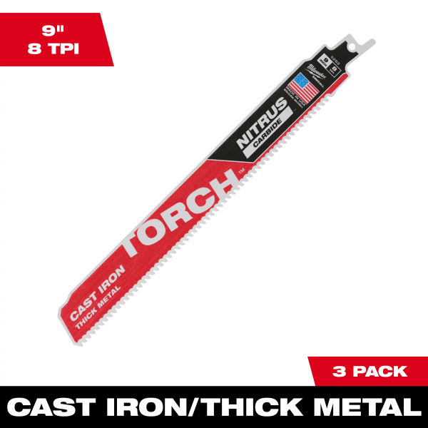 9" 8 TPI TORCH™ with NITRUS™ Carbide SAWZALL® Blade for Cast Iron (3 Pack)