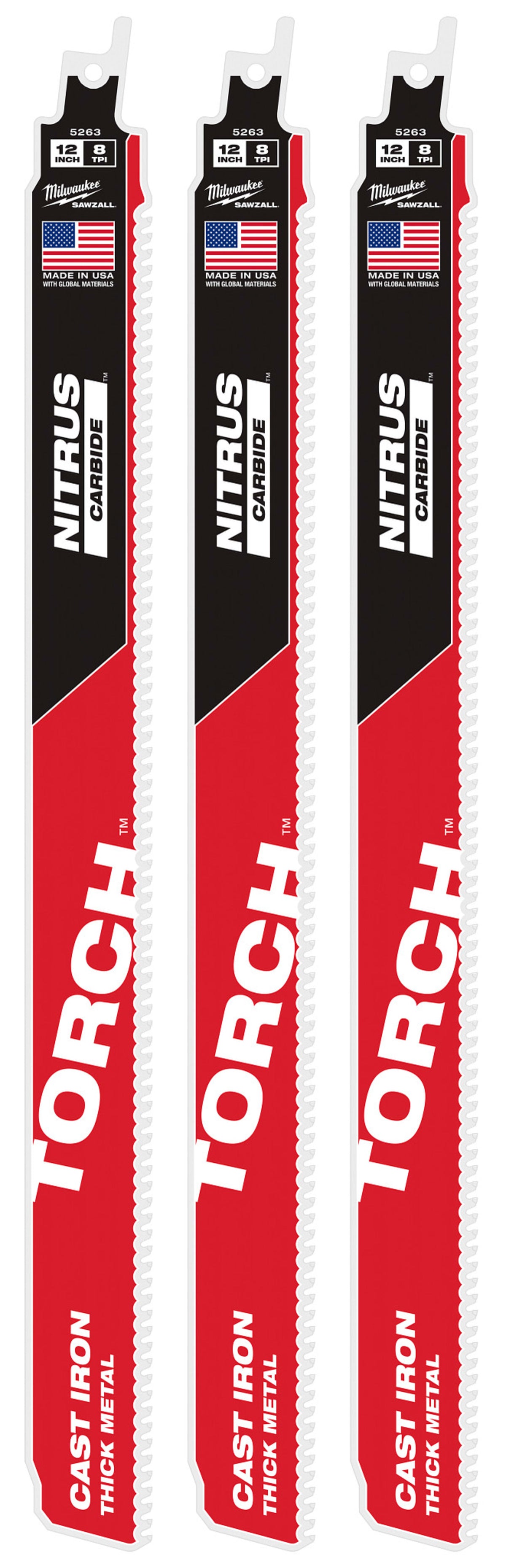 Milwaukee Tools 12" 8 TPI TORCH™ with NITRUS™ Carbide SAWZALL® Blade for Cast Iron (1 Pack)