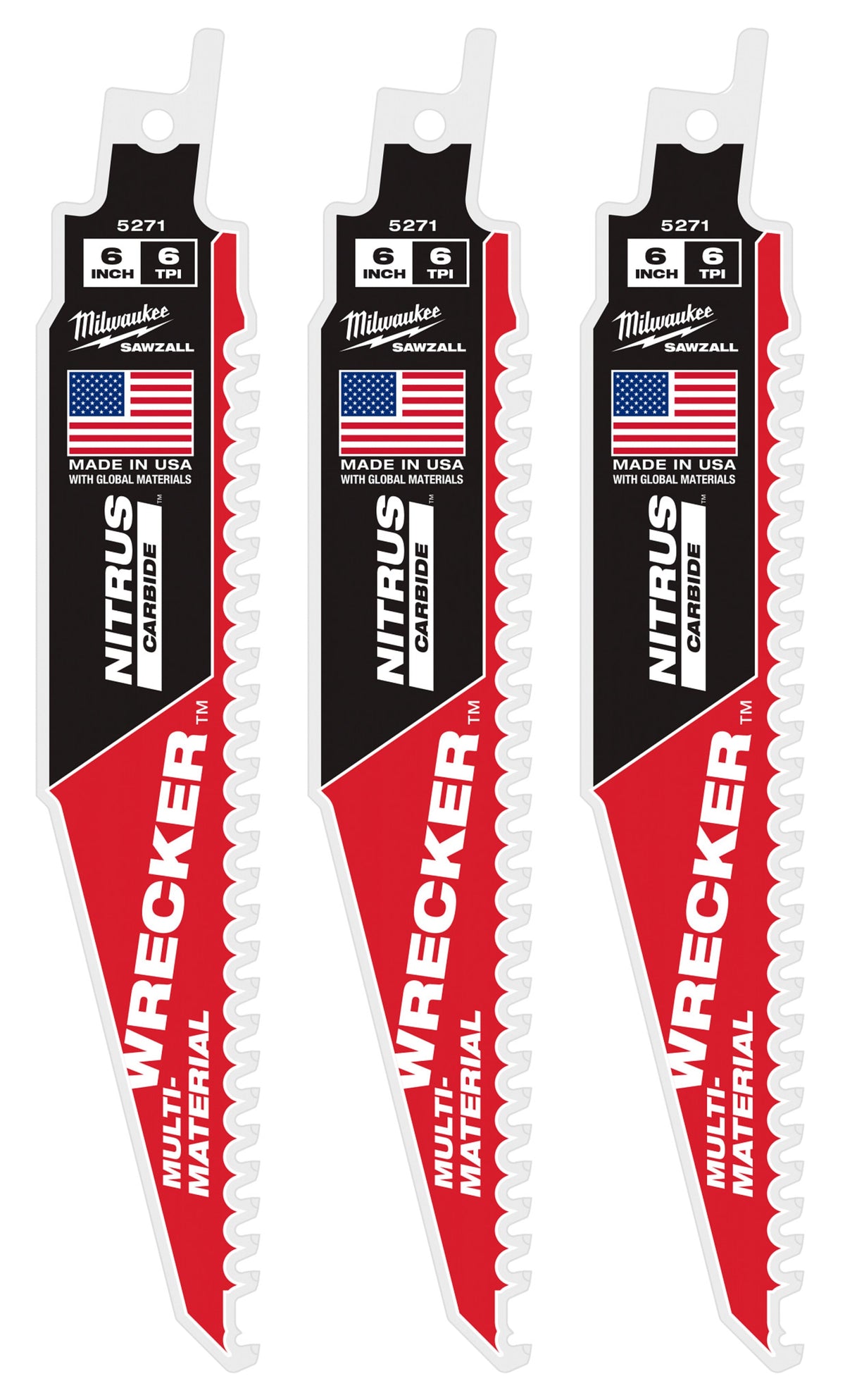 Milwaukee Tools 6" WRECKER™ with NITRUS™ Carbide SAWZALL® Blade for Multi-Material (3 Pack)