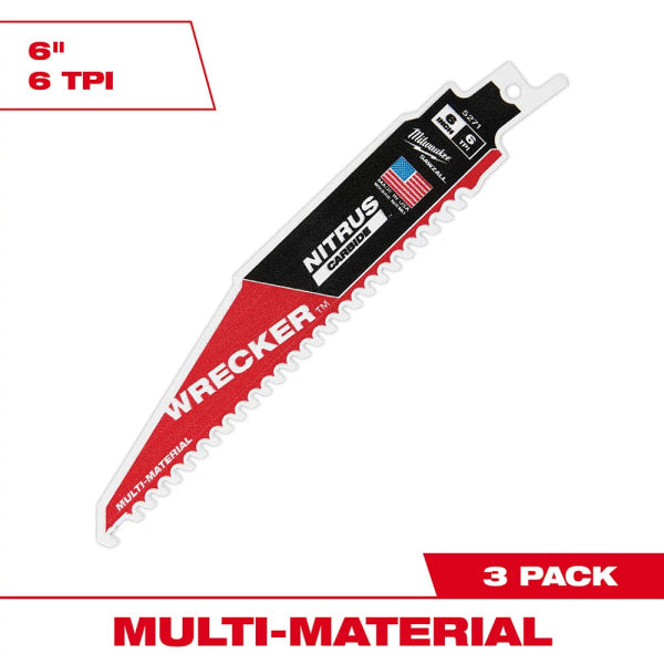 6" WRECKER™ with NITRUS™ Carbide SAWZALL® Blade for Multi-Material (3 Pack)