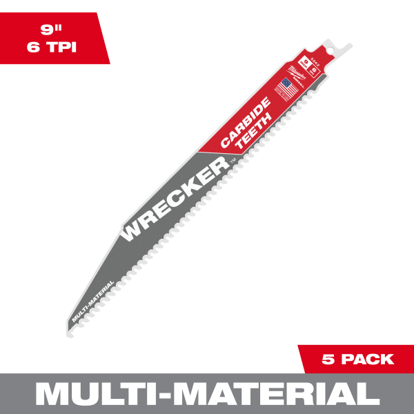 9" 6 TPI WRECKER™ with Carbide Teeth SAWZALL® Blade for Multi-Material (5 Pack)