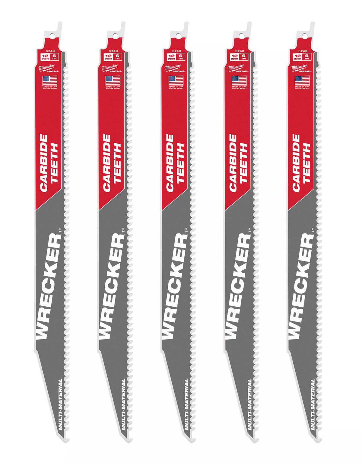 Milwaukee Tools 12" 6 TPI WRECKER™ with Carbide Teeth SAWZALL® Blade for Multi-Material (5 Pack)