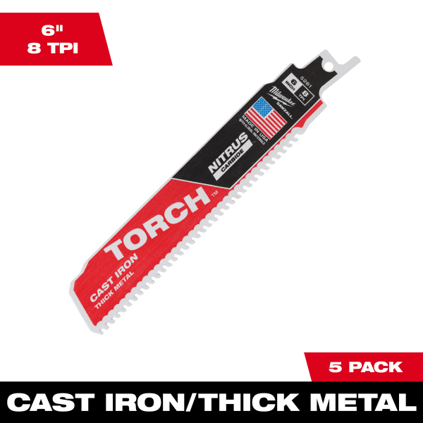6" 8 TPI TORCH™ with NITRUS™ Carbide SAWZALL® Blade for Cast Iron (5 Pack)