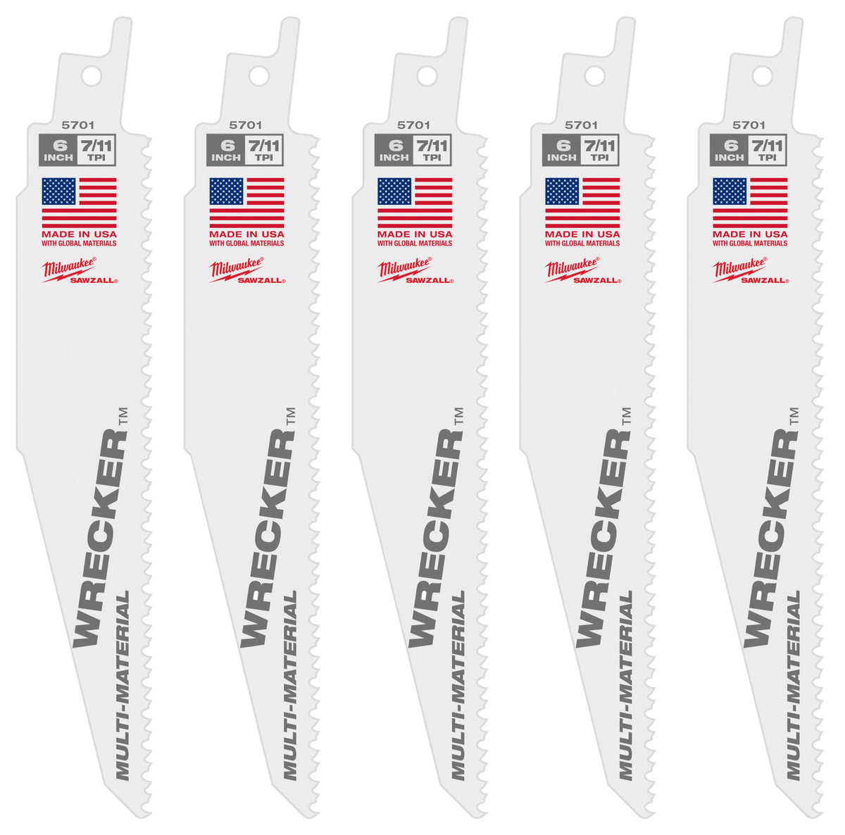 Milwaukee Tools 6" 7/11 TPI WRECKER™ SAWZALL® Blade for Multi-Material (5 Pack)