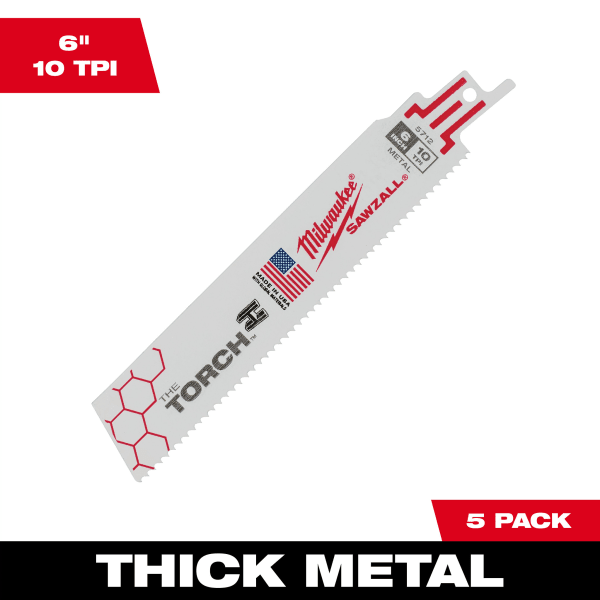 6" 10 TPI TORCH™ SAWZALL® Blade for Thick Metal (5 Pack)